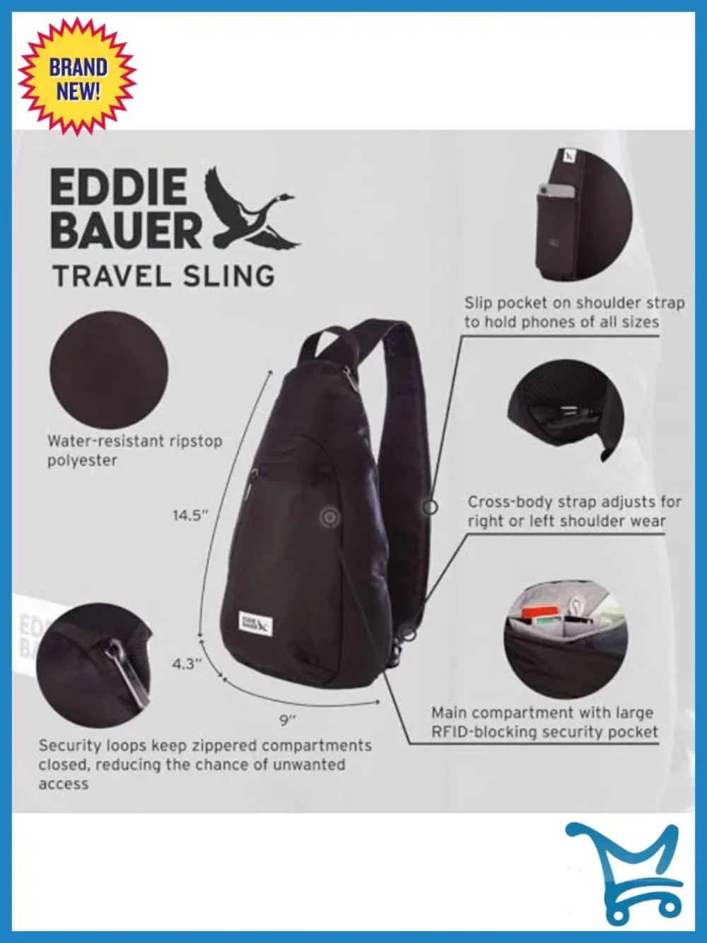 RFID-Blocking Lightweight Travel Crossbody Sling Bag with Security Loops